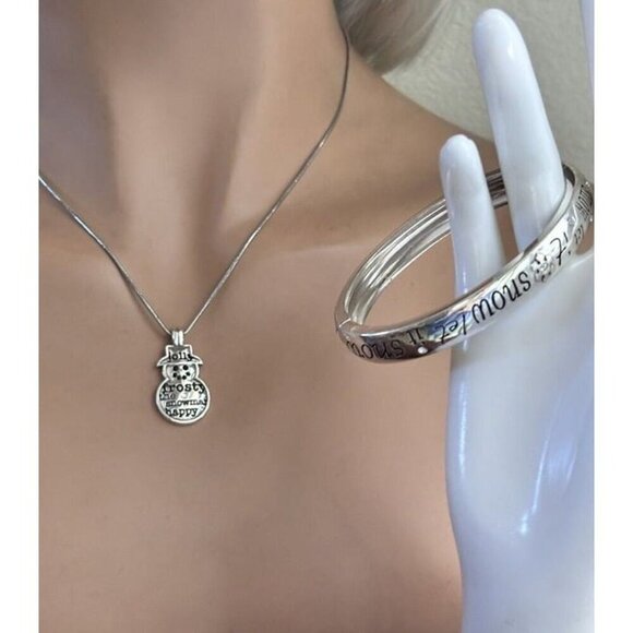 Brighton silver plated B jolly snowman frosty pendant necklace and Cuff Bracelet - Picture 1 of 12